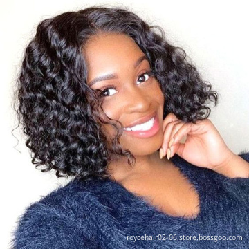 Cheap 10 Inch 100% Brazilian Human Hair 180% Density Short Curly Hair Bob Wig Transparent Full Lace Wig With Baby Hair